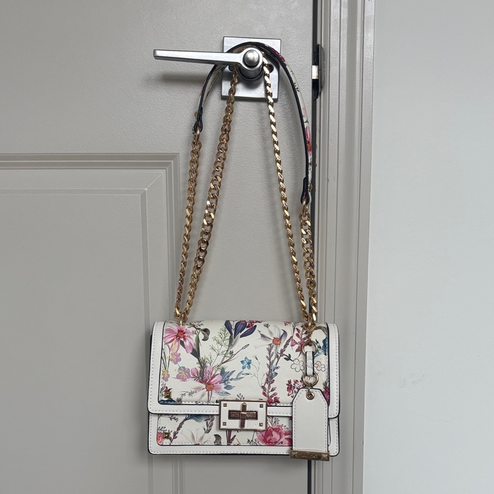 Floral Crossbody Bag with Gold Chain